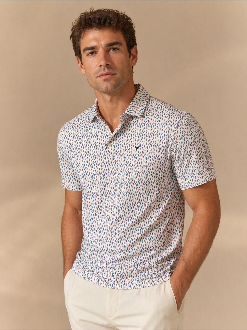 Callaway White Polo with Navy and Red Micro Print